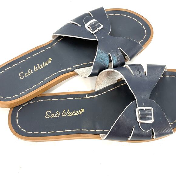 Saltwater Classic Slide Sandals 6 Navy Blue Nautical Travel Beach Resort - Picture 5 of 7